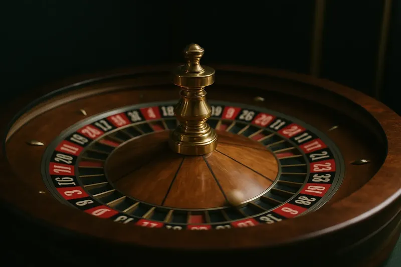 Close-up of live roulette wheel spinning in dramatic casino lighting